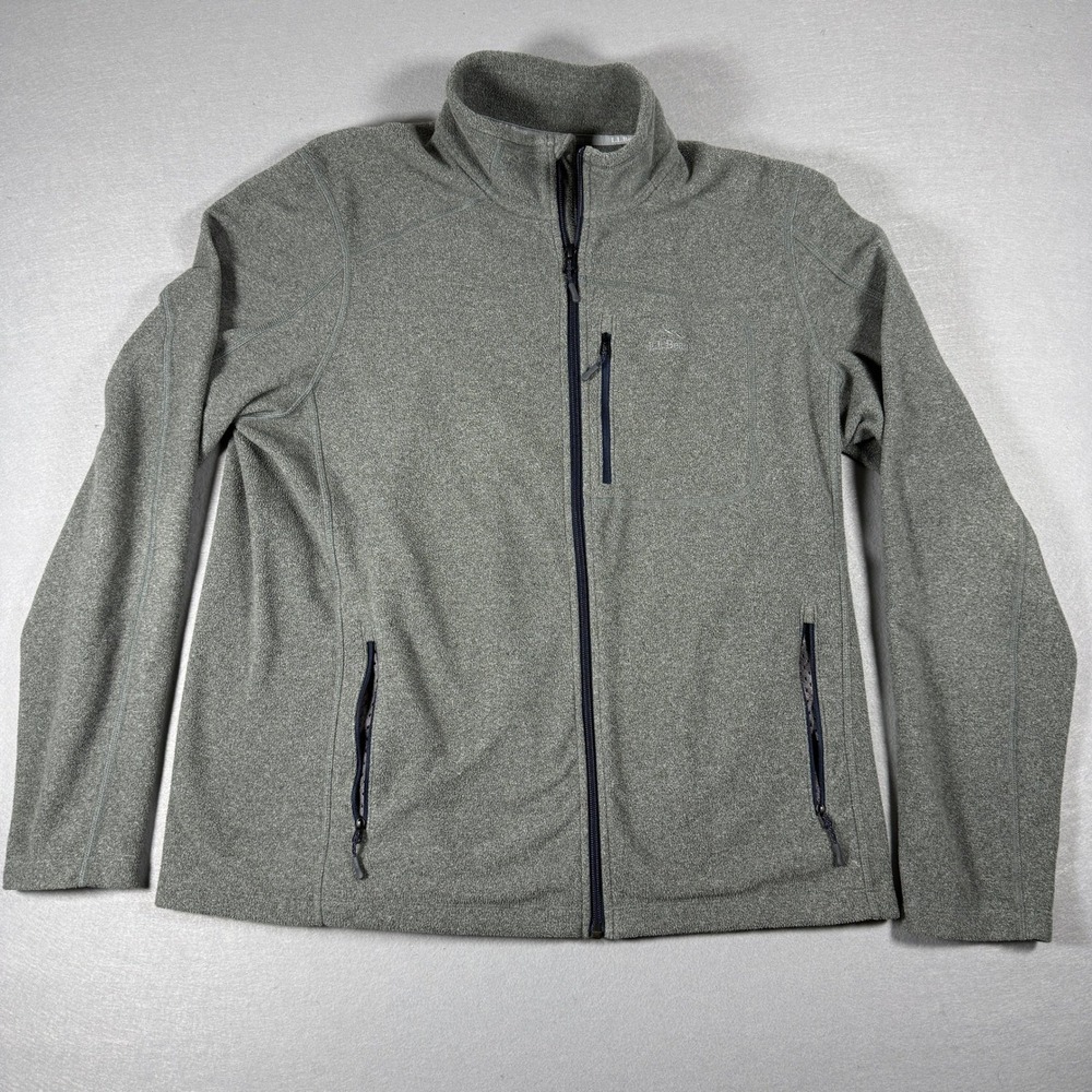 LL Bean Fleece Jacket Mens L Gray Sweater Full Zip Hiking Camping Outdoor Casual